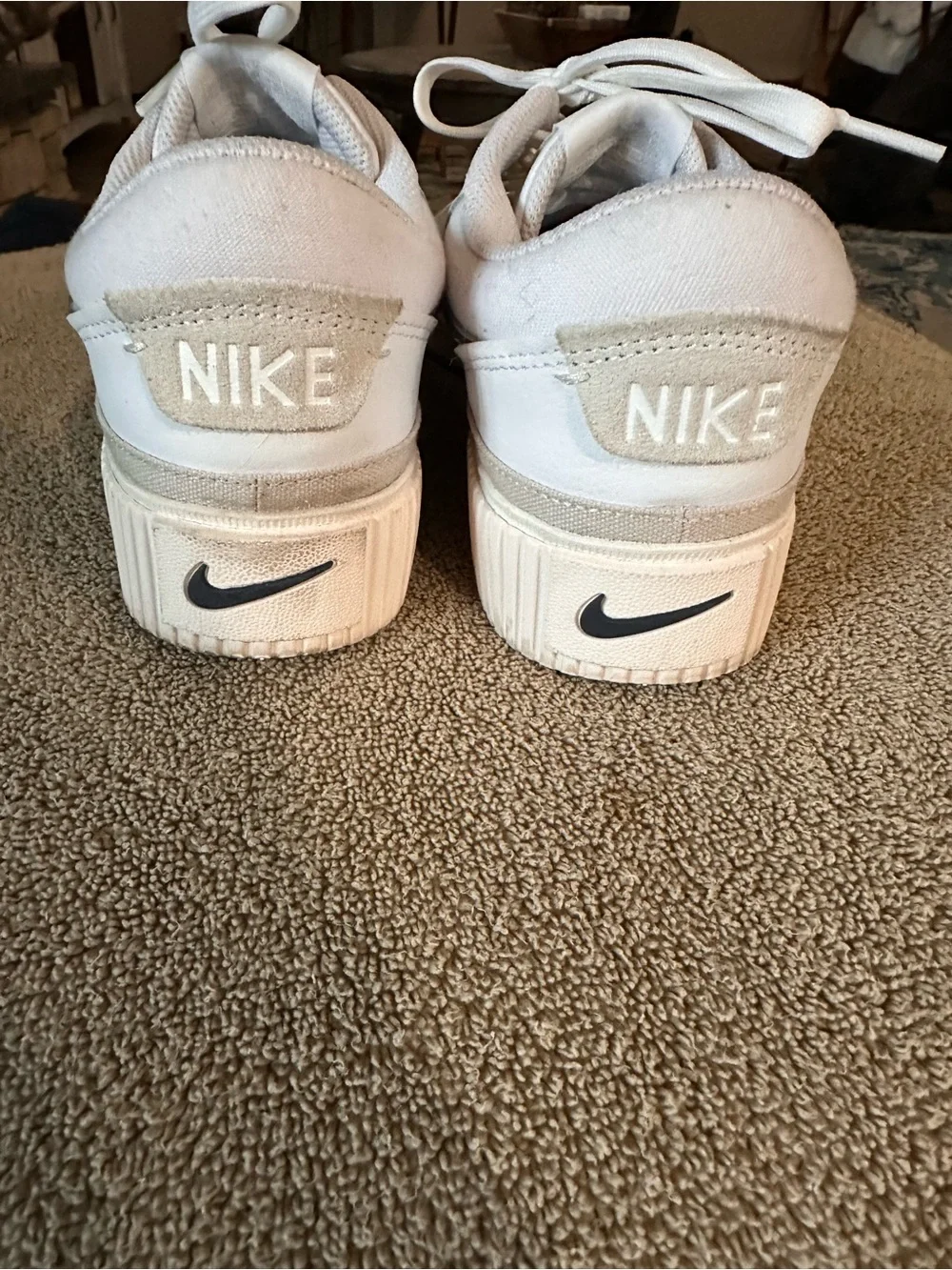 Nike White Low-Top Sneakers with Navy Swoosh